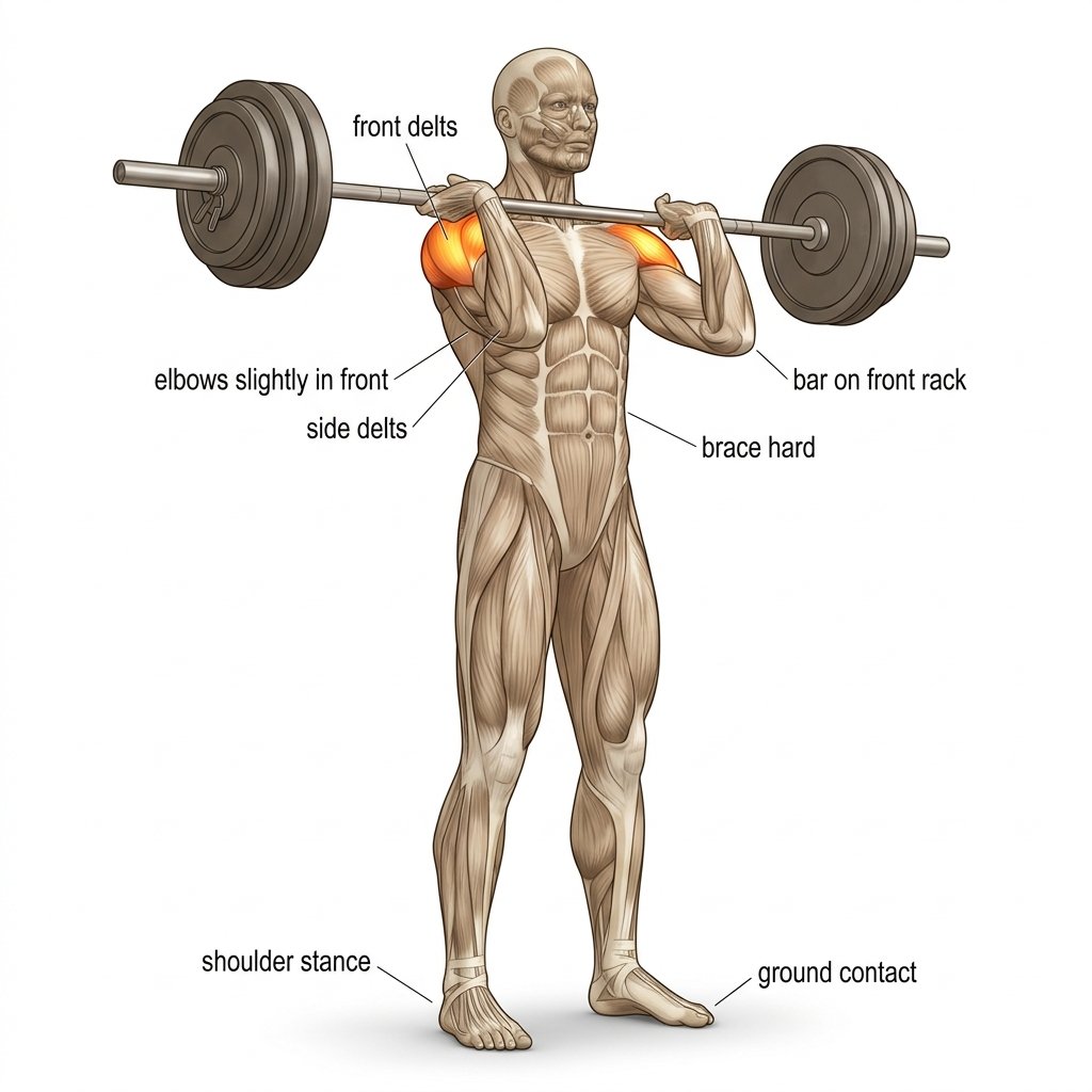 Barbell overhead press anatomy diagram.