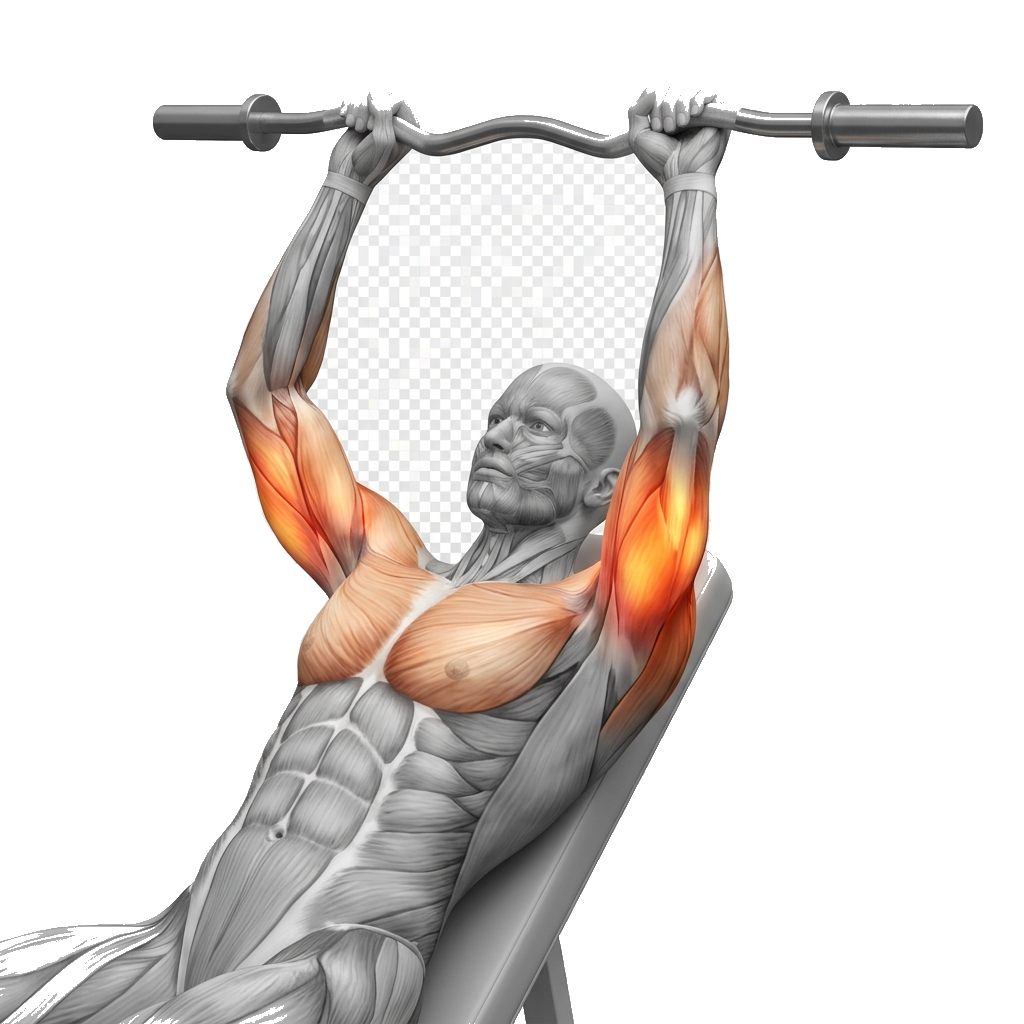 Skull crusher (EZ-bar) anatomy diagram.